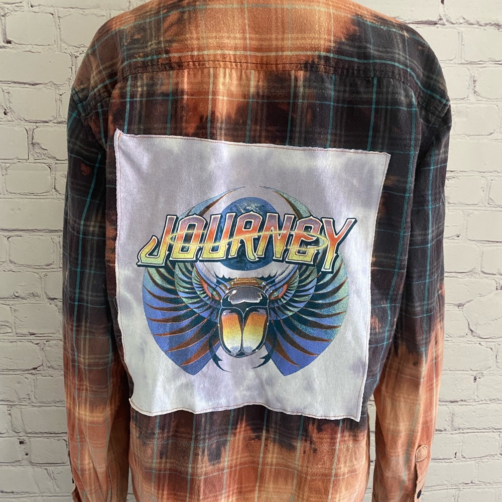 Repurposed Bleach Tie Dyed Rock Band Flannel Shirt Gem